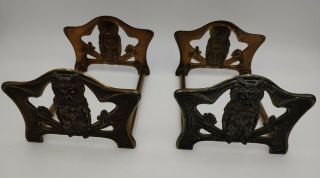 Set Of 2 Vintage Brass Color Owl Sliding Racks Bookends Art Nouveau Judd 9776