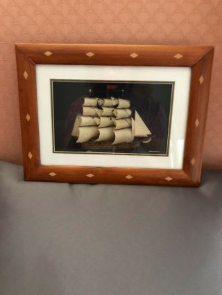 Vintage Nautical Sailing Ship/boat Wooden Frame Shadow Box Picture