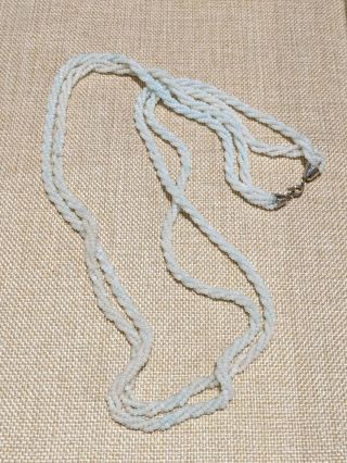 Vintage Silver Tone White Blue Glass Seed Bead Twist Necklace
