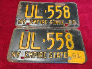 York State Matched License Plates Tags Man Cave Garage Art 1960 - 1961