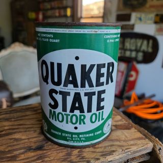 Vintage Quaker State Motor Oil Can Quart Qt Metal Tin Empty 1