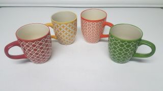 Vintage Scm Designs Coffee Cup Mugs Glazed Ceramic Stoneware Set Of (4)