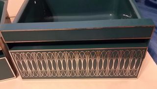 Vintage Mid Century Enamel Refrigerator Drawers Metal Blue Bin Tray 2