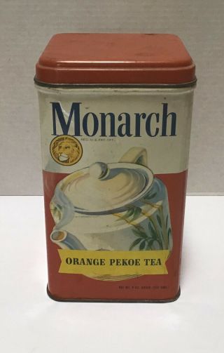 Vintage Monarch Tin Orange Pekoe Black Tea Advertising