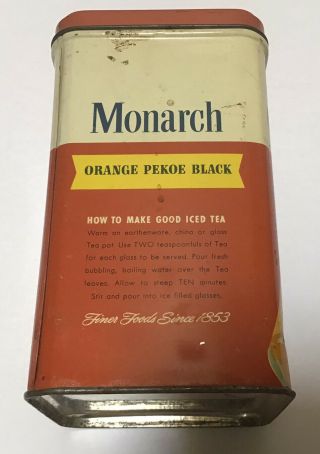 Vintage Monarch Tin Orange Pekoe Black Tea Advertising 3