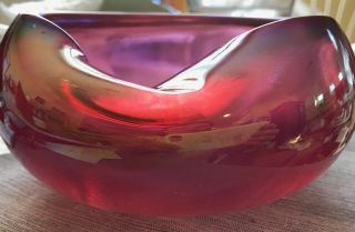 Vintage Mid Century Murano Glass Bowl Cranberry Pink Color