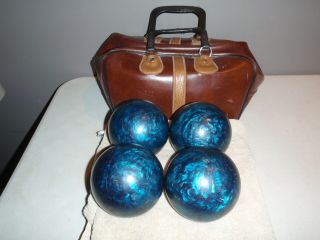 Vintage Candlepin Bowling Balls - Set Of 4 Blue Swirl W/bag