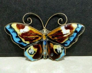 Vintage David Andersen Norway Large Butterfly Pin Brooch Sterling Silver Enamel
