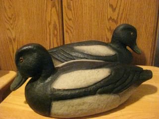 Two Vintage " Carry Lite " Paper Mache Glass Eye Duck Decoys