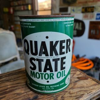 Vintage Quaker State Motor Oil Can Quart Qt Metal Tin Empty 2