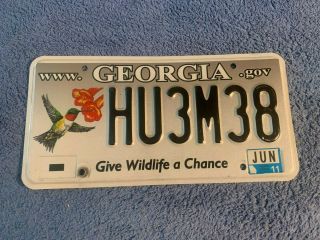 Georgia License Plate Vehicle Tag Ga Give Wildlife Chance Hummingbird 6/11 Hu3m3