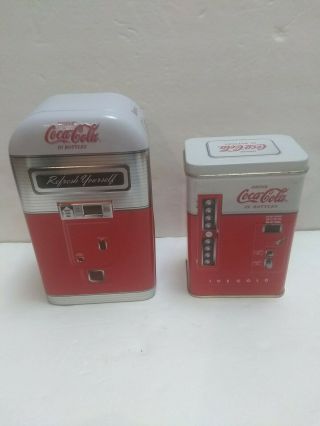 2 Vintage Coca - Cola Bottle Vending Machine 1996 Collectible Tin Box