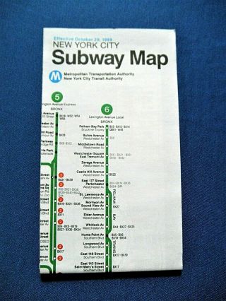 Vintage October 1989 York City Subway Map,  Mta Nyc Transit Authority