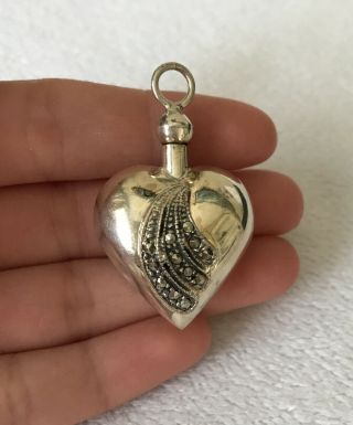 Vintage 925 Sterling Silver Marcasite Puffy Heart Pendant