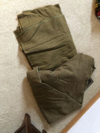 Two Vintage Military Blanket Ww2????? Us Wartime Army Green Wool Tag Of Owner