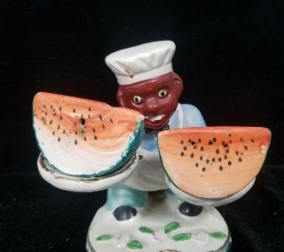 Vintage Ceramic Black Americana Waiter Server Watermelon Salt & Pepper Shakers 2
