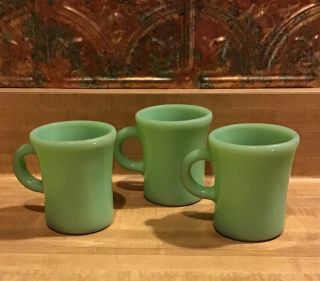 3 Vintage Fire King Oven Ware Jadeite Green C Handle Slim Hot Chocolate Mugs
