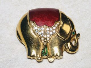 Vintage Estee Lauder Solid Perfume Elephant Compact Box Red Gold Tone