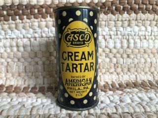 Vintage Round Asco 3 Oz Cream Tartar Spice Tin Can American Store Brand