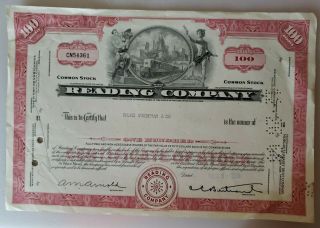 Vintage 1968 Reading Railroad Company Stock Certificate 100 Shares