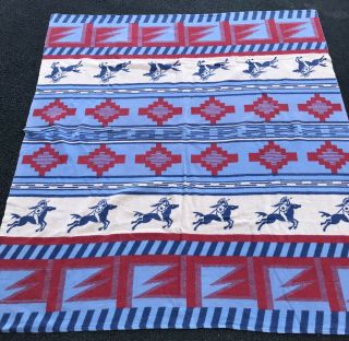 Vintage Beacon Camp Blanket Indian Warrior 71 X 63 Inches