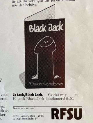 Vintage 1974 Black Jack Condoms VD Poster Sweden RFSU Happy Smiling Penis w/Note 3