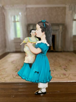 Vintage Miniature Dollhouse Sweet Little Girl Playing With Baby Doll Dummy Board