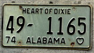 1974 Black On White Alabama License Plate 49 = Marion County