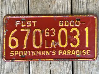 Vintage 1963 Louisiana La License Plate Tag Badge Sportsman Paradise