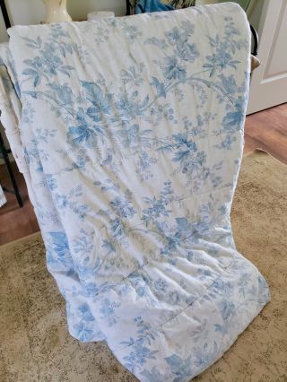 Vtg Ralph Lauren Blue / White Queen Comforter Reversible Floral Cotton Usa