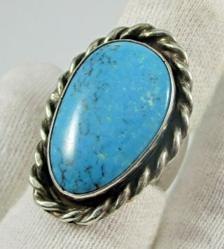 Turquoise Ring Native Southwest Unmarked Sterling Silver Size 6.  5 Vintage 15.  6g