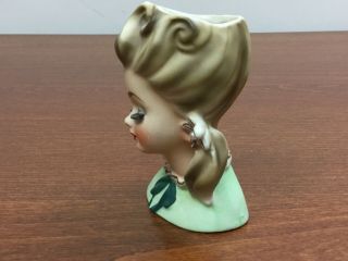 Vintage Columbia Ceramic Japan Lady Head Vase Bouffant Hair Pearls Green Dress 3