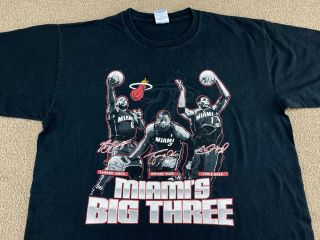 Miami Heat Shirt L Lebron James Dwayne Wade Chris Bosh Big Three Basketball Vtg