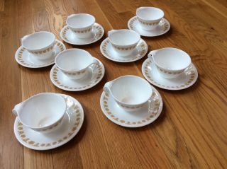 Set Of 8 Vtg Corelle Corning Butterfly Gold Hook Open Handle Cups And Saucers