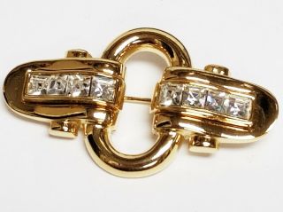 Vintage Signed Givenchy Polished Gold Princess Cut Rhinestone Crystal Brooch