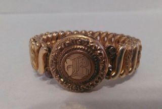 Vintage Etched Gold D.  F.  B Co.  Carmen Expandable Locket Bracelet