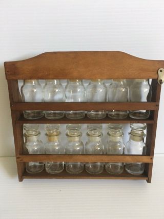 Vintage Wooden Wall Spice Rack With Glass Bottles 3