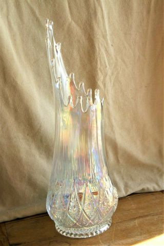 Vintage Fenton Clear Iridescent Carnival Glass Wide Swung Vase 14 "