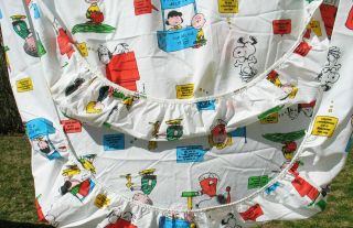 1971 Vtg 70s Charlie Brown Peanuts Snoopy Twin Fitted Bed Sheet & 1 Pillowcase