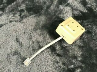 Vintage Square Phone Jack 4 - Prong To Modular Rj11 Beige Body W/ Silver Cord