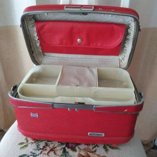 Vintage American Tourister Tiara Red Train Case W Tray And Mirror