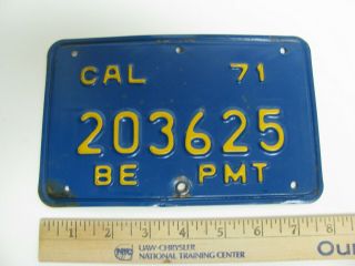 1971 California State License Plate Be Permit Car Automobile Tag 203625 Blue