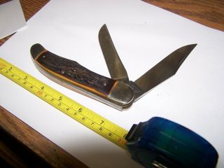 Vintage Pocket Knife Camillus York No.  26 Staglon 2 Blade Folding Hunter