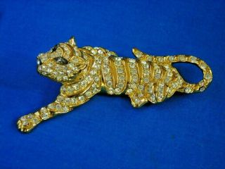 Vintage Trifari Gold Toned Tiger Pin Brooch With Rhinestones