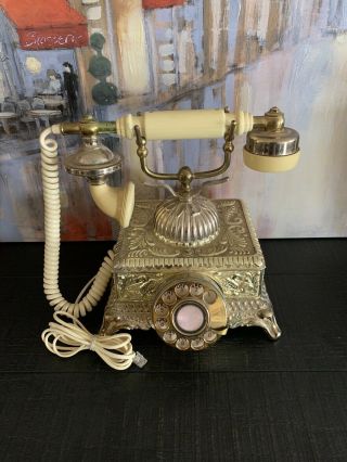 Vintage Brass French King Style Rotary Dial Telephone - - Made In Kores