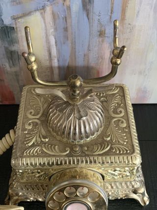 Vintage Brass French King Style Rotary Dial Telephone - - Made In Kores 3