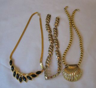3 Vintage Gold Tone Necklaces - Monet - - Trifari - - Gay Boyer