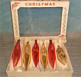Vintage Poland Mercury Glass Christmas Ornaments Red & Gold Teardrop