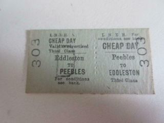 1962 Lner (scotland) Railway Ticket - Eddleston To Peebles,  3rd Class Return