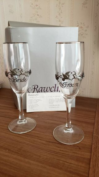 Rawcliffe Bride & Groom Toasting Flute Wedding Glasses Vintage Pewter Doves